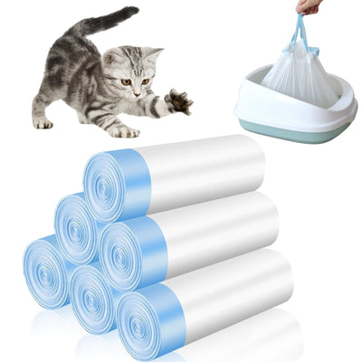 120 Pack Cat Litter Box Liners with Drawstring Cat Litter Bags Replacement Waste Bags for Litter Box Robot 3/4 Self-Cleaning Kitty Litter Box Trash Bags(25
