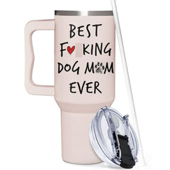 Dog Mom Tumbler 40oz | Insulated Stainless Steel Cup with Handle & Straw - Fun Stuff Gift Shop