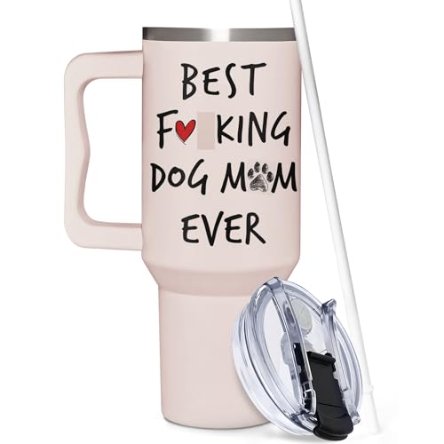 Dog Mom Tumbler 40oz | Insulated Stainless Steel Cup with Handle & Straw - Fun Stuff Gift Shop