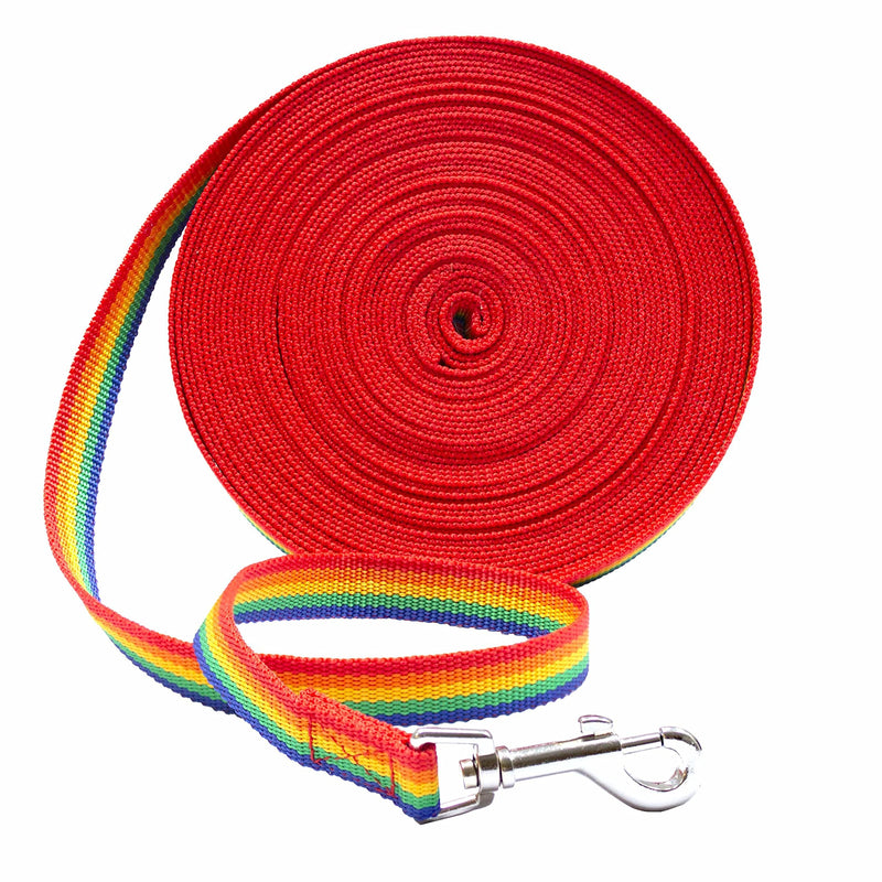 Long Dog Training Leash | 30 ft Nylon Recall Leash | Rainbow or Black - Fun Stuff Gift Shop