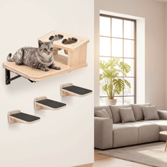 Cat Wall Shelves Set with Feeding Station, Hammock & Climbing Steps - Fun Stuff Gift Shop