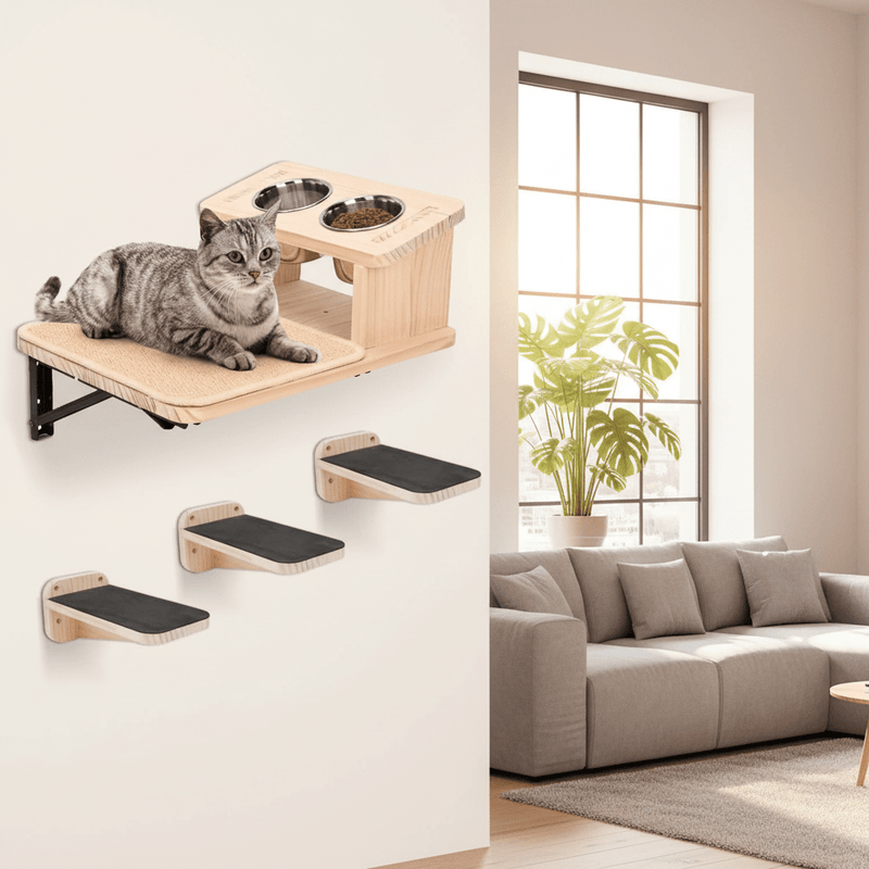 Cat Wall Shelves Set with Feeding Station, Hammock & Climbing Steps - Fun Stuff Gift Shop