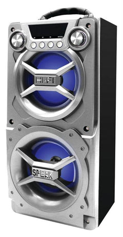 Portable Speaker with Bluetooth Connect to iPhone iPad or Android Double Subwoofer Heavy Bass Perfect for Events Silver - Fun Stuff Gift Shop