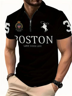 Men's 3D Digital Print Zip-Up Polo Shirt - Fun Stuff Gift Shop