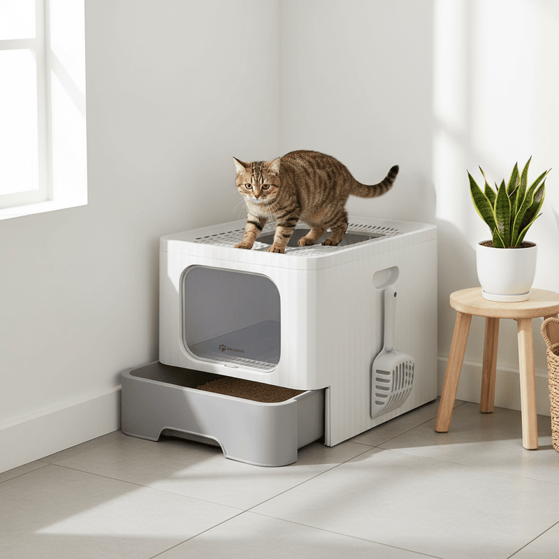 Enclosed Cat Litter Box with Lid — Large Top Entry, Anti-Splash Deep Tray - Fun Stuff Gift Shop