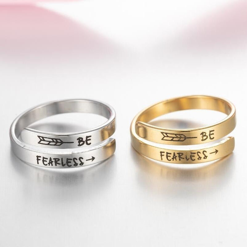 Retro Double Layer Stainless Steel Ring – Unisex Adjustable Open Band Ring with English Letter Design - Fun Stuff Gift Shop