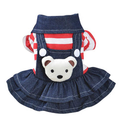 Small Dog Denim Dress | Cute Bear & Stripes Puppy Jumpsuit for Girls - Fun Stuff Gift Shop