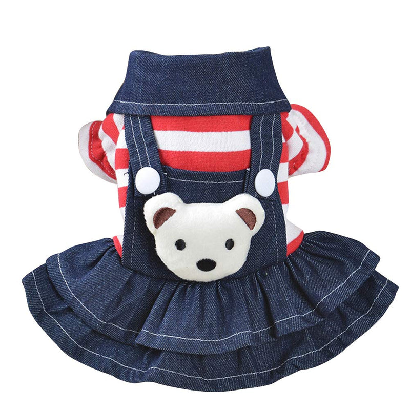 Small Dog Denim Dress | Cute Bear & Stripes Puppy Jumpsuit for Girls - Fun Stuff Gift Shop
