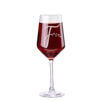 13 Ounce Classic Crystal Wine GlassA-Z Monogrammed Wine Gifts For WomenEngraved Personalized Wine GlassFunny Wine Lover Monogram Gifts For WomenUnique Wine Glasses Gift (F)