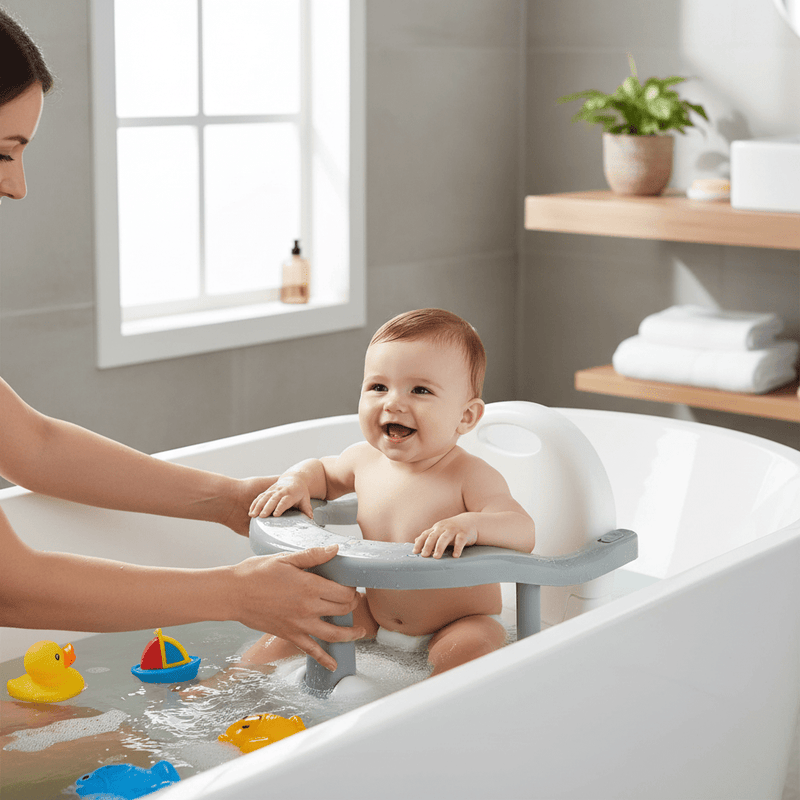 Foldable Baby Bath Seat with Suction Cups – Non-Slip Bathtub Chair for Babies 6–36 Months (Grey) - Baby Bath Seats - Fun Stuff Gift Shop