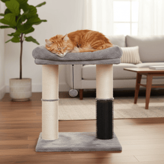4-in-1 Cat Tree with Large Bed, Self-Groomer & Scratching Posts | Large Cats - Fun Stuff Gift Shop