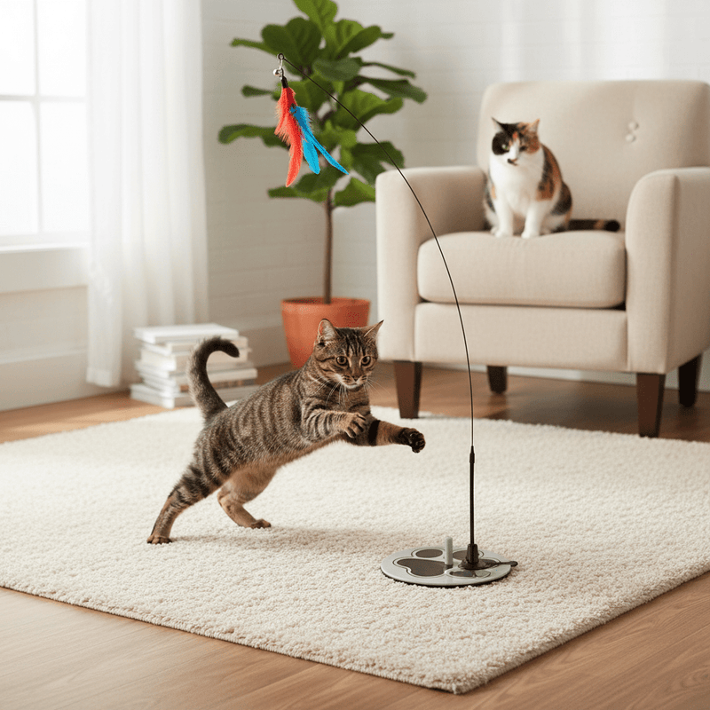 Cat Wand Toy with Suction Cup & Feather Bundle | Interactive Cat Fishing Pole - Fun Stuff Gift Shop