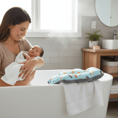 Foldable Baby Bath Seat & Support Mat – Soft Cushion with Safety Belts for Newborns 0–12 Months (Blue Rainbow) - Fun Stuff Gift Shop