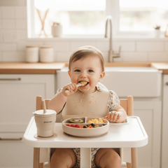 Bouncy Baby 8-Piece Silicone Baby Feeding Set – Baby-Led Weaning Plates, Utensils & Bib (Beige) - Baby Feeding Sets - Fun Stuff Gift Shop