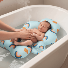 Foldable Baby Bath Seat & Support Mat – Soft Cushion with Safety Belts for Newborns 0–12 Months (Blue Rainbow) - Fun Stuff Gift Shop