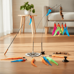 Cat Wand Toy with Suction Cup & Feather Bundle | Interactive Cat Fishing Pole - Fun Stuff Gift Shop