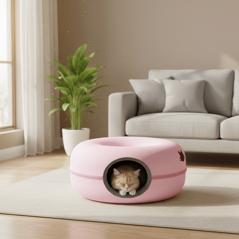 Round Cat Tunnel Bed — 2-in-1 Plush Play Tunnel & Cat Bed - Fun Stuff Gift Shop
