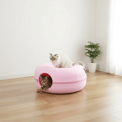 Round Cat Tunnel Bed — 2-in-1 Plush Play Tunnel & Cat Bed - Fun Stuff Gift Shop
