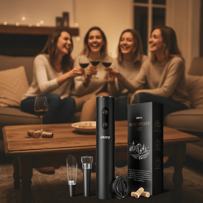 4-in-1 Electric Wine Opener Gift Set | Automatic Corkscrew with Foil Cutter, Pourer & Vacuum Stopper - Fun Stuff Gift Shop