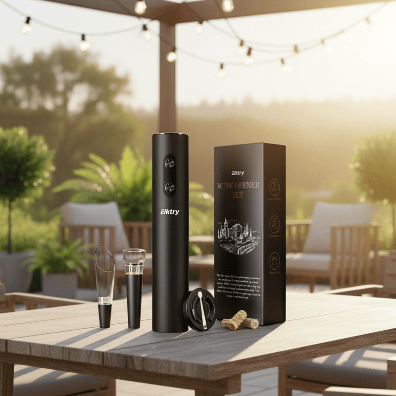 4-in-1 Electric Wine Opener Gift Set | Automatic Corkscrew with Foil Cutter, Pourer & Vacuum Stopper - Fun Stuff Gift Shop